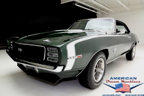 For Sale Used 1969 Chevrolet Camaro, RS/SS 4 speed Rally Sport Super Sport green | American Dream Machines Des Moines IA 50309