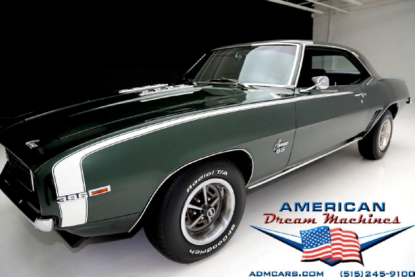 For Sale Used 1969 Chevrolet Camaro, RS/SS 4 speed Rally Sport Super Sport green | American Dream Machines Des Moines IA 50309