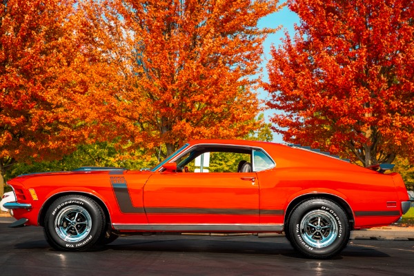 For Sale Used 1970 Ford Mustang Calypso Coral Boss Stripes | American Dream Machines Des Moines IA 50309