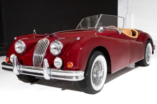 For Sale Used 1957 Jaguar XK140 Burgundy Roadster 4-speed | American Dream Machines Des Moines IA 50309