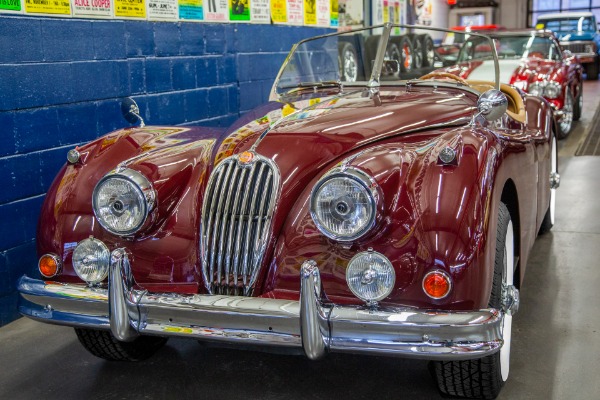 For Sale Used 1957 Jaguar XK140 Burgundy Roadster 4-speed | American Dream Machines Des Moines IA 50309