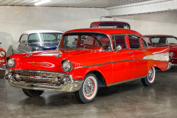 For Sale Used 1957 Chevrolet Bel Air Red, Frame-Off Restored,  New Red & Black int. 283 3-Speed  New Chrome | American Dream Machines Des Moines IA 50309