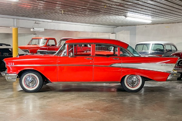 For Sale Used 1957 Chevrolet Bel Air Red, Frame-Off Restored,  New Red & Black int. 283 3-Speed  New Chrome | American Dream Machines Des Moines IA 50309