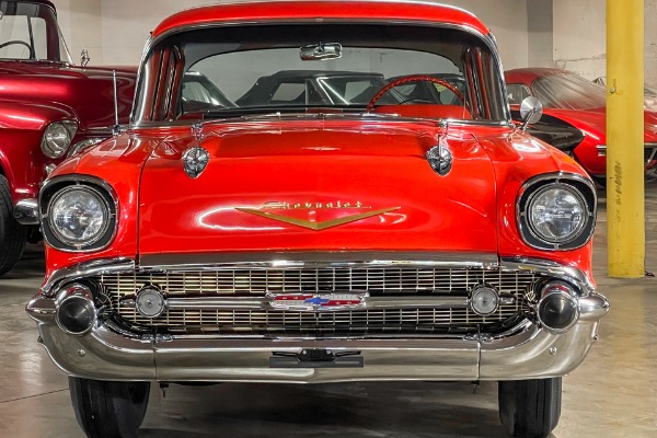 For Sale Used 1957 Chevrolet Bel Air Red, Frame-Off Restored,  New Red & Black int. 283 3-Speed  New Chrome | American Dream Machines Des Moines IA 50309