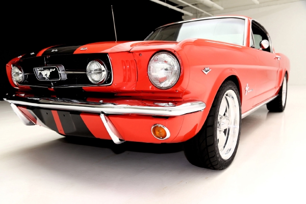 For Sale Used 1965 Ford Mustang Fastback poppy red, blk interior | American Dream Machines Des Moines IA 50309