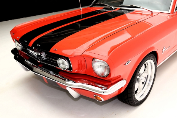 For Sale Used 1965 Ford Mustang Fastback poppy red, blk interior | American Dream Machines Des Moines IA 50309