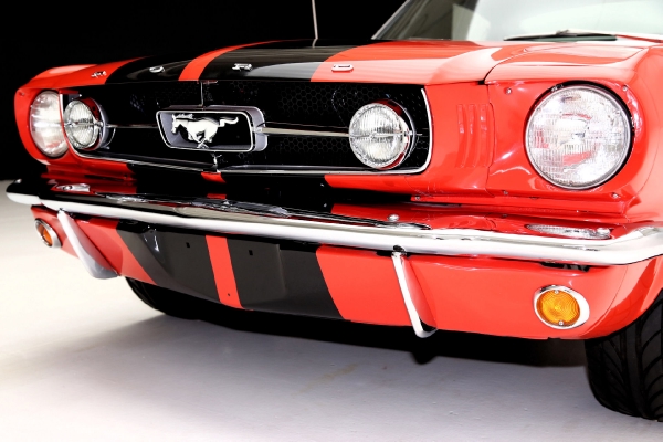 For Sale Used 1965 Ford Mustang Fastback poppy red, blk interior | American Dream Machines Des Moines IA 50309