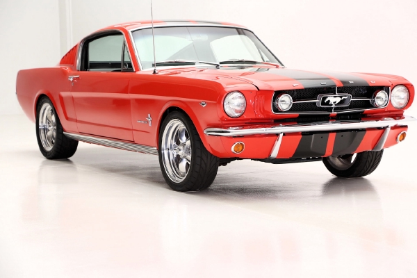 For Sale Used 1965 Ford Mustang Fastback poppy red, blk interior | American Dream Machines Des Moines IA 50309