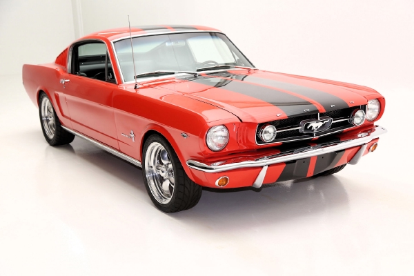 For Sale Used 1965 Ford Mustang Fastback poppy red, blk interior | American Dream Machines Des Moines IA 50309