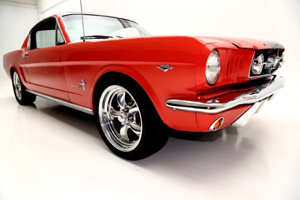 For Sale Used 1965 Ford Mustang Fastback poppy red, blk interior | American Dream Machines Des Moines IA 50309