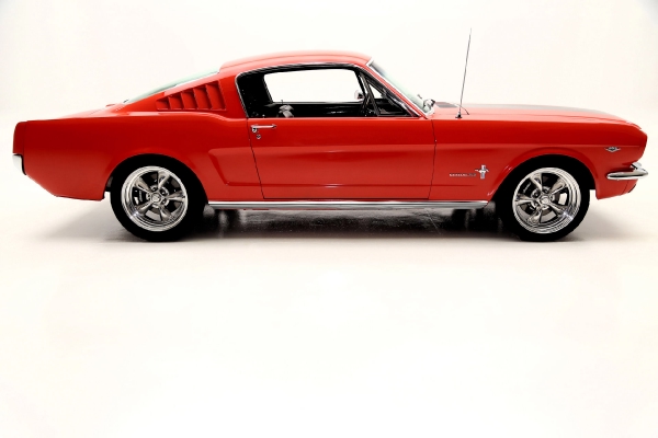 For Sale Used 1965 Ford Mustang Fastback poppy red, blk interior | American Dream Machines Des Moines IA 50309