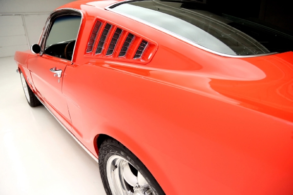 For Sale Used 1965 Ford Mustang Fastback poppy red, blk interior | American Dream Machines Des Moines IA 50309