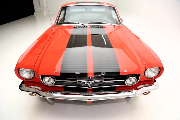 For Sale Used 1965 Ford Mustang Fastback poppy red, blk interior | American Dream Machines Des Moines IA 50309