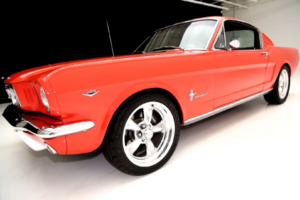 For Sale Used 1965 Ford Mustang Fastback poppy red, blk interior | American Dream Machines Des Moines IA 50309