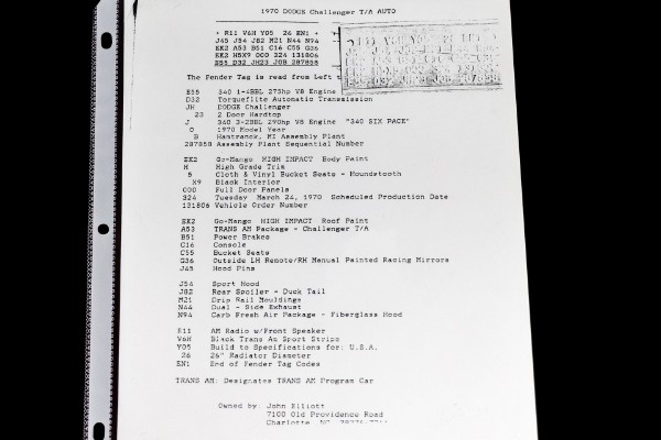 For Sale Used 1970 Dodge Challenger TA 340, 6-pack, Build Sheet | American Dream Machines Des Moines IA 50309