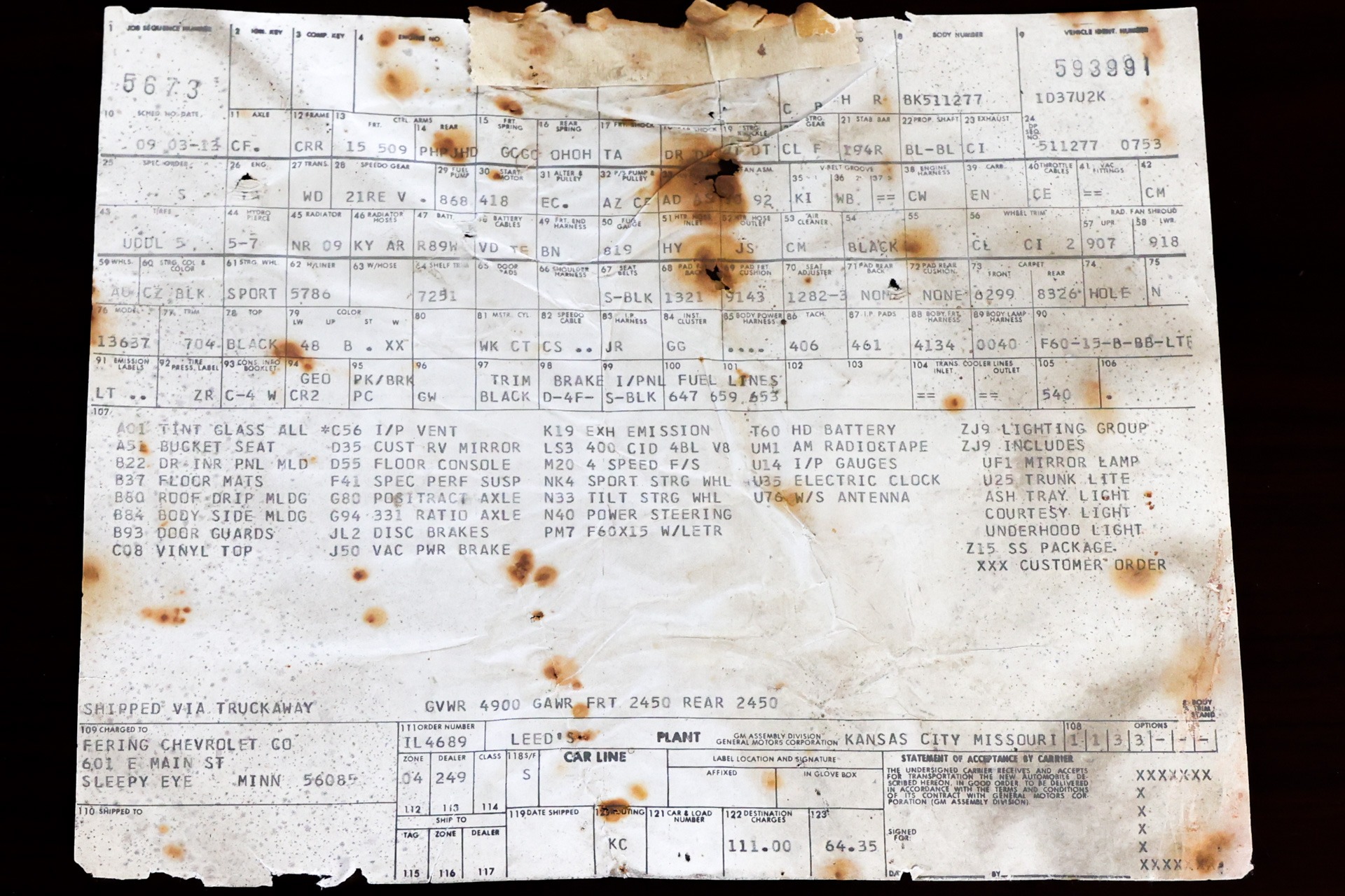 Used 1972 Chevrolet Chevelle SS Build Sheet 500hp 5-Speed | St. Petersburg, FL