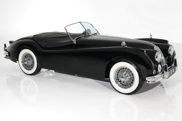 For Sale Used 1955 Jaguar XK140 MC Exquisite Black, Red Leather | American Dream Machines Des Moines IA 50309