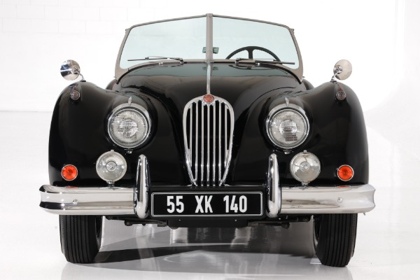 For Sale Used 1955 Jaguar XK140 MC Exquisite Black, Red Leather | American Dream Machines Des Moines IA 50309