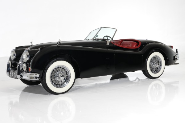 For Sale Used 1955 Jaguar XK140 MC Exquisite Black, Red Leather | American Dream Machines Des Moines IA 50309