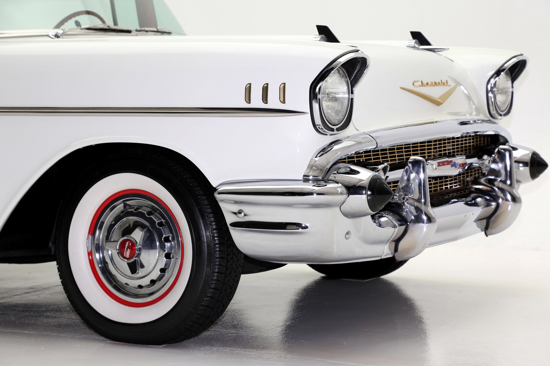 For Sale Used 1957 Chevrolet Bel Air white blk/red int LT1 AC PB | American Dream Machines Des Moines IA 50309