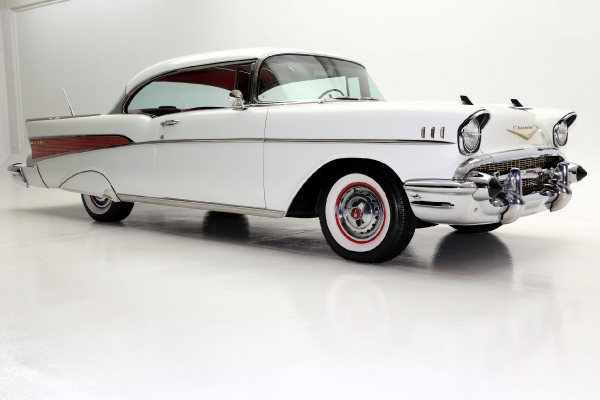 For Sale Used 1957 Chevrolet Bel Air white blk/red int LT1 AC PB | American Dream Machines Des Moines IA 50309