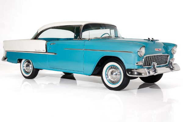 For Sale Used 1955 Chevrolet Bel Air Turquoise & India Ivory, Frame-Off | American Dream Machines Des Moines IA 50309
