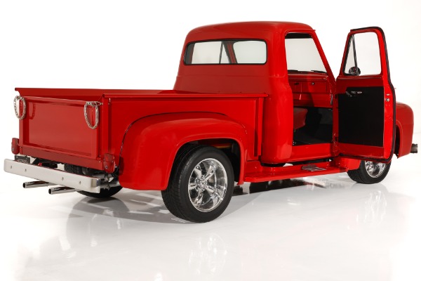 For Sale Used 1955 Ford F100 Truck Bright Red Show truck, 302 Auto  PS PB AC, Chrome wheels | American Dream Machines Des Moines IA 50309