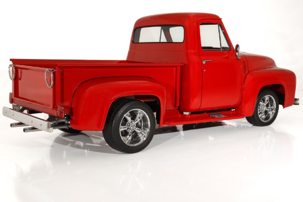 For Sale Used 1955 Ford F100 Truck Bright Red Show truck, 302 Auto  PS PB AC, Chrome wheels | American Dream Machines Des Moines IA 50309