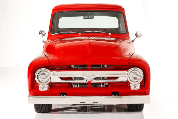 For Sale Used 1955 Ford F100 Truck Bright Red Show truck, 302 Auto  PS PB AC, Chrome wheels | American Dream Machines Des Moines IA 50309