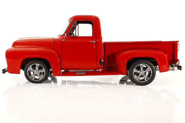 For Sale Used 1955 Ford F100 Truck Bright Red Show truck, 302 Auto  PS PB AC, Chrome wheels | American Dream Machines Des Moines IA 50309