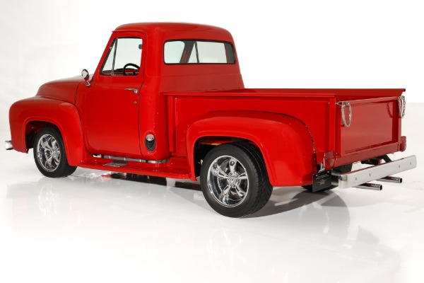 For Sale Used 1955 Ford F100 Truck Bright Red Show truck, 302 Auto  PS PB AC, Chrome wheels | American Dream Machines Des Moines IA 50309