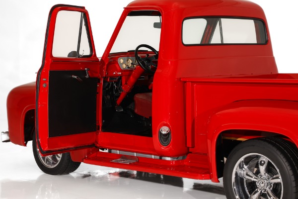 For Sale Used 1955 Ford F100 Truck Bright Red Show truck, 302 Auto  PS PB AC, Chrome wheels | American Dream Machines Des Moines IA 50309