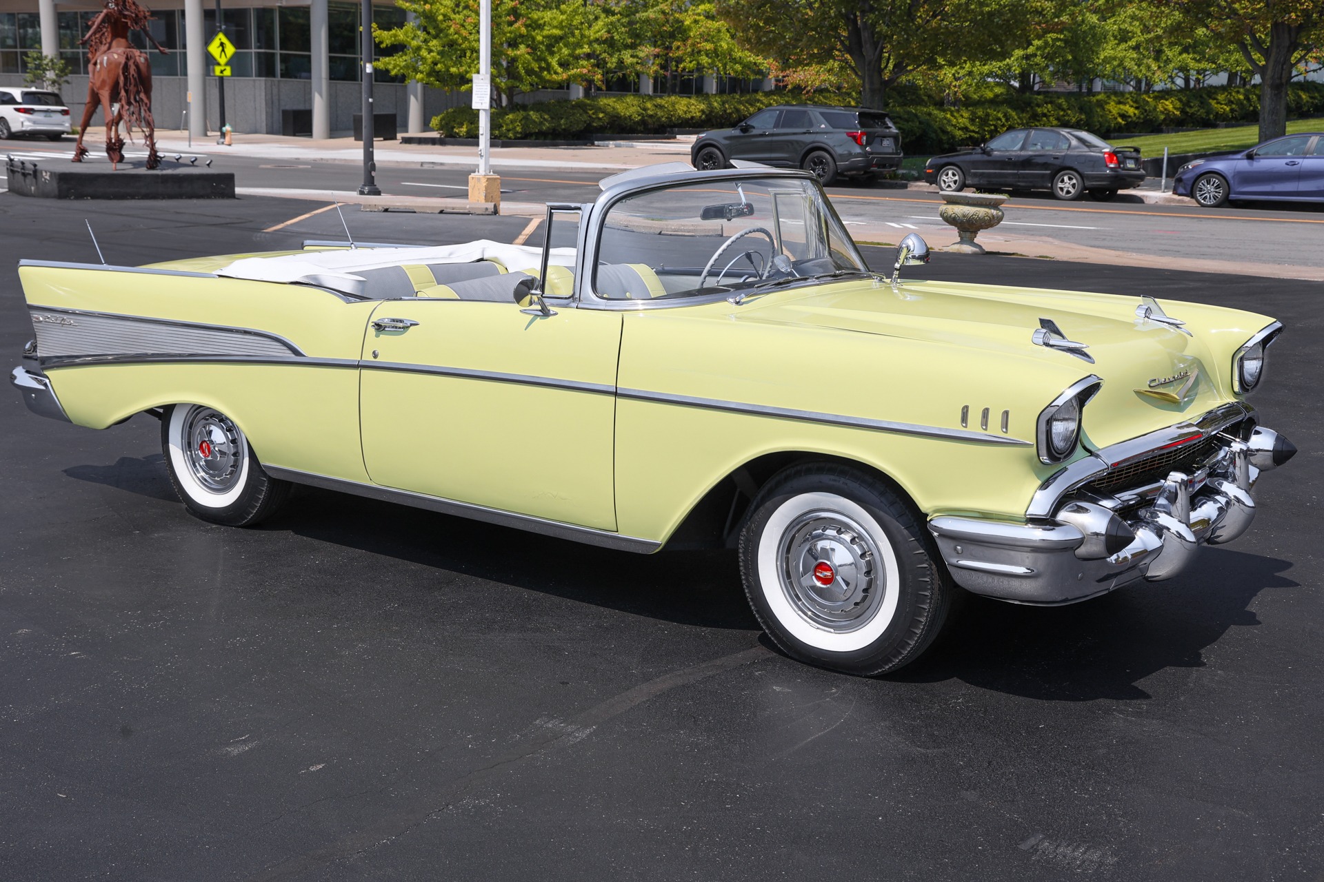 For Sale Used 1957 Chevrolet Bel Air Convertible, Colonial Cream Yellow, White Top PS PB | American Dream Machines Des Moines IA 50309