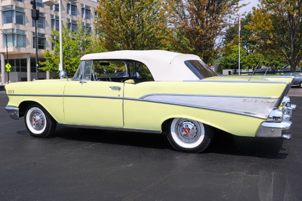 For Sale Used 1957 Chevrolet Bel Air Convertible, Colonial Cream Yellow, White Top PS PB | American Dream Machines Des Moines IA 50309