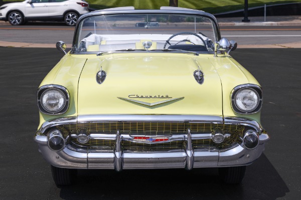 For Sale Used 1957 Chevrolet Bel Air Convertible, Colonial Cream Yellow, White Top PS PB | American Dream Machines Des Moines IA 50309