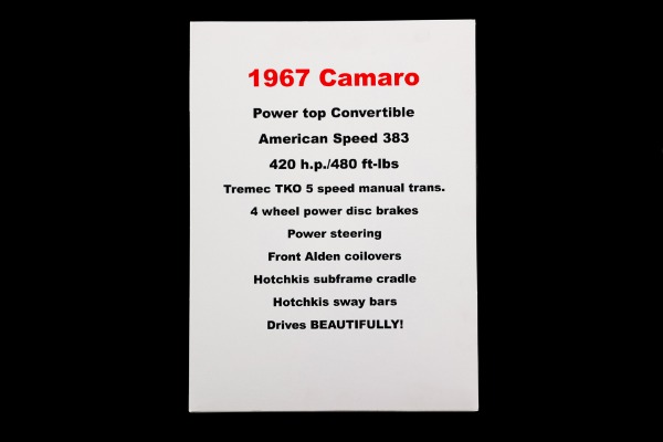 For Sale Used 1967 Chevrolet Camaro 383/420hp  5-Speed 4-Wheel Disc  PS | American Dream Machines Des Moines IA 50309