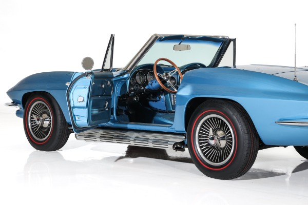 For Sale Used 1965 Chevrolet Corvette Nassau Blue Convertible, Blue Int. White Stinger & Top. 410/500  5 speed | American Dream Machines Des Moines IA 50309
