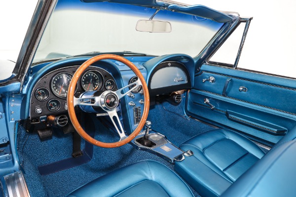 For Sale Used 1965 Chevrolet Corvette Nassau Blue Convertible, Blue Int. White Stinger & Top. 410/500  5 speed | American Dream Machines Des Moines IA 50309