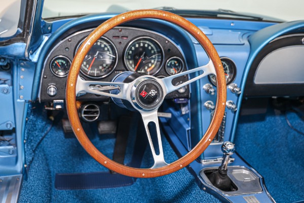 For Sale Used 1965 Chevrolet Corvette Nassau Blue Convertible, Blue Int. White Stinger & Top. 410/500  5 speed | American Dream Machines Des Moines IA 50309