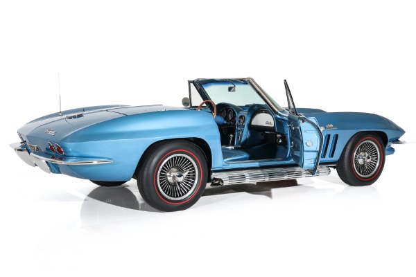 For Sale Used 1965 Chevrolet Corvette Nassau Blue Convertible, Blue Int. White Stinger & Top. 410/500  5 speed | American Dream Machines Des Moines IA 50309