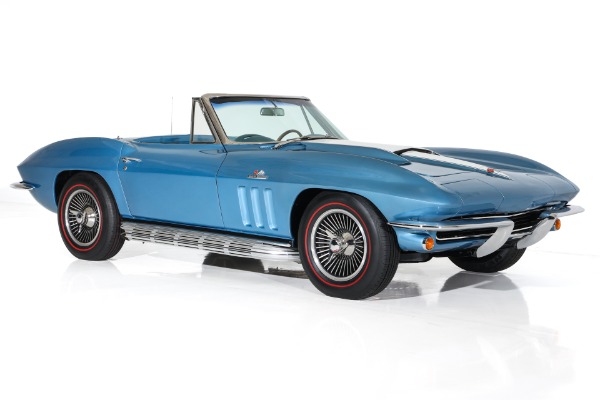 For Sale Used 1965 Chevrolet Corvette Nassau Blue Convertible, Blue Int. White Stinger & Top. 410/500  5 speed | American Dream Machines Des Moines IA 50309