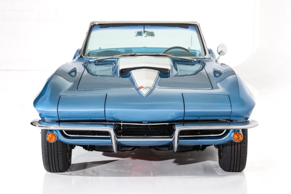 For Sale Used 1965 Chevrolet Corvette Nassau Blue Convertible, Blue Int. White Stinger & Top. 410/500  5 speed | American Dream Machines Des Moines IA 50309