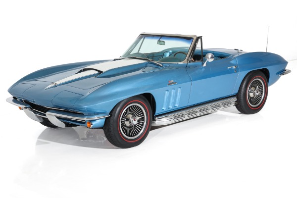 For Sale Used 1965 Chevrolet Corvette Nassau Blue Convertible, Blue Int. White Stinger & Top. 410/500  5 speed | American Dream Machines Des Moines IA 50309