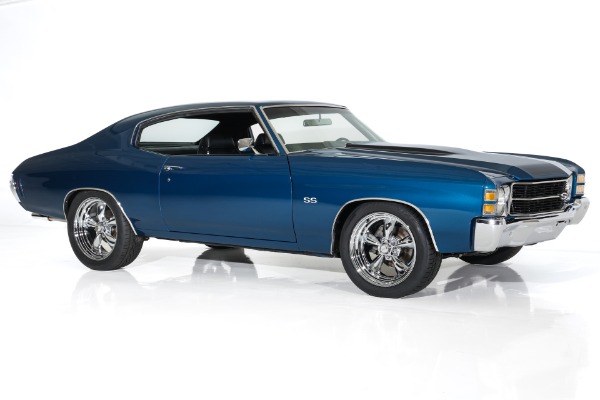 For Sale Used 1971 Chevrolet Chevelle Fathom Blue, Black SS Stripes New Black Bucket Int. 454 Auto PS PDB New AC | American Dream Machines Des Moines IA 50309