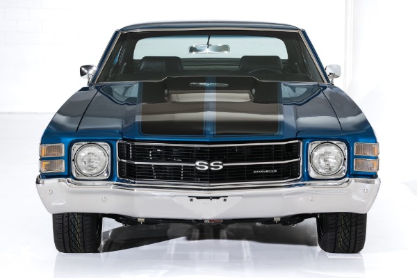 For Sale Used 1971 Chevrolet Chevelle Fathom Blue, Black SS Stripes New Black Bucket Int. 454 Auto PS PDB New AC | American Dream Machines Des Moines IA 50309