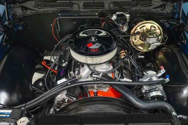 For Sale Used 1971 Chevrolet Chevelle Fathom Blue, Black SS Stripes New Black Bucket Int. 454 Auto PS PDB New AC | American Dream Machines Des Moines IA 50309