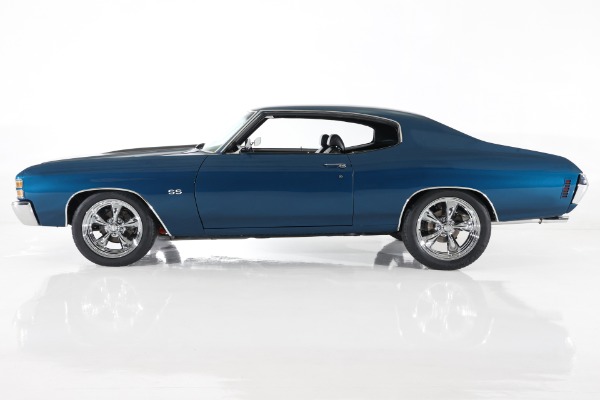 For Sale Used 1971 Chevrolet Chevelle Fathom Blue, Black SS Stripes New Black Bucket Int. 454 Auto PS PDB New AC | American Dream Machines Des Moines IA 50309