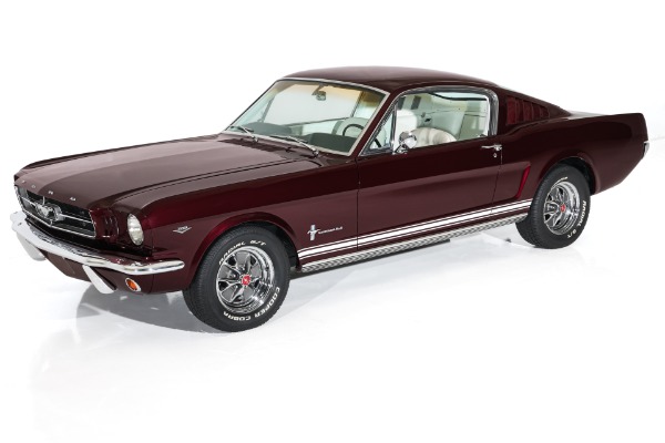 For Sale Used 1965 Ford Mustang Burgundy, White Int. GT options A-Code Auto PS, PB, AC | American Dream Machines Des Moines IA 50309