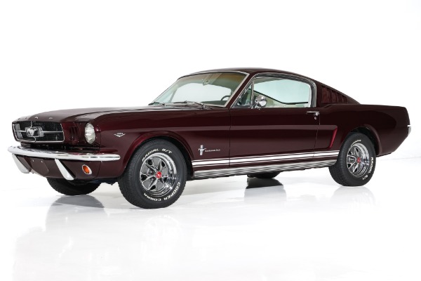 For Sale Used 1965 Ford Mustang Burgundy, White Int. GT options A-Code Auto PS, PB, AC | American Dream Machines Des Moines IA 50309