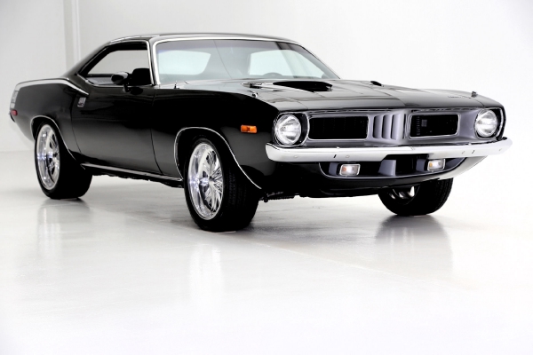 For Sale Used 1973 Plymouth Cuda Black on Black, 440 Six Pac, 727 Chrome | American Dream Machines Des Moines IA 50309